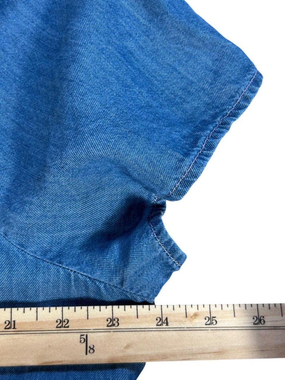 NEW Levis Blue Denim Short Sleeve Dress 2X Western Mini Flutter Sleeve Stretch - Picture 5 of 13